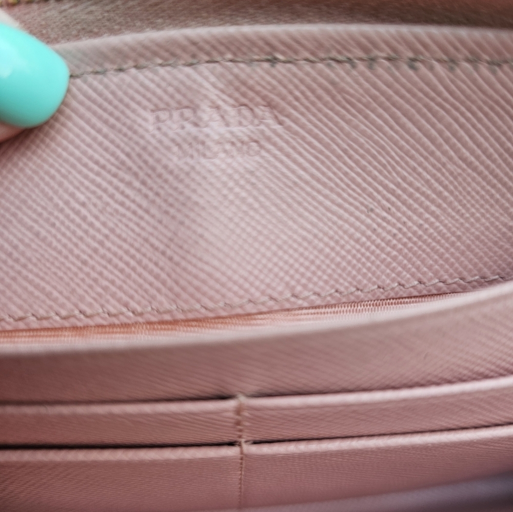 Prada Light Pink Zip Around Wallet with Gold Accents And Bow - Picture 9 of 9
